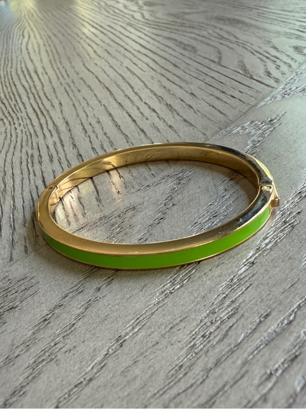J Crew Gold Tone Bracelet with Lime Green Enamel Accent